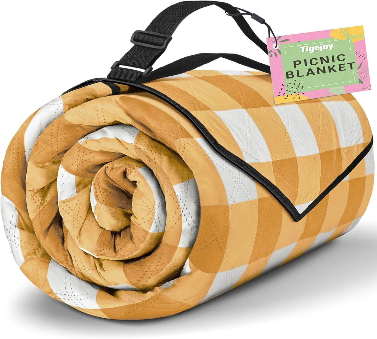 TigeJoy Extra Large Picnic Blanket Waterproof Foldable 80''x118'', Outdoor Picnic Mat Beach Blanket Sandproof for Park, Grass, Travel, Hiking, Camping Essentials, Gingham Picnic Blanket