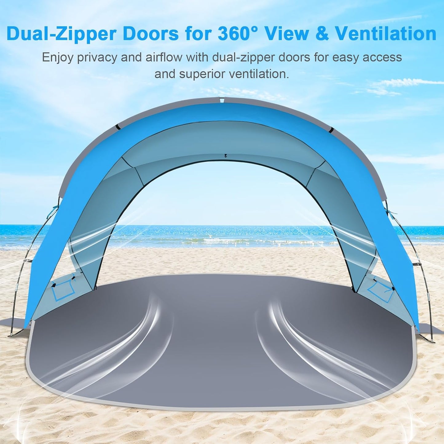 Gorich Beach Tent Sun Shelter with UPF50+ UV Protection for 3/4-5/6-7 Person, Lightweight & Portable Beach Shade Canopy with 2 Zippered Doors, Easy Setup Family Beach Umbrella