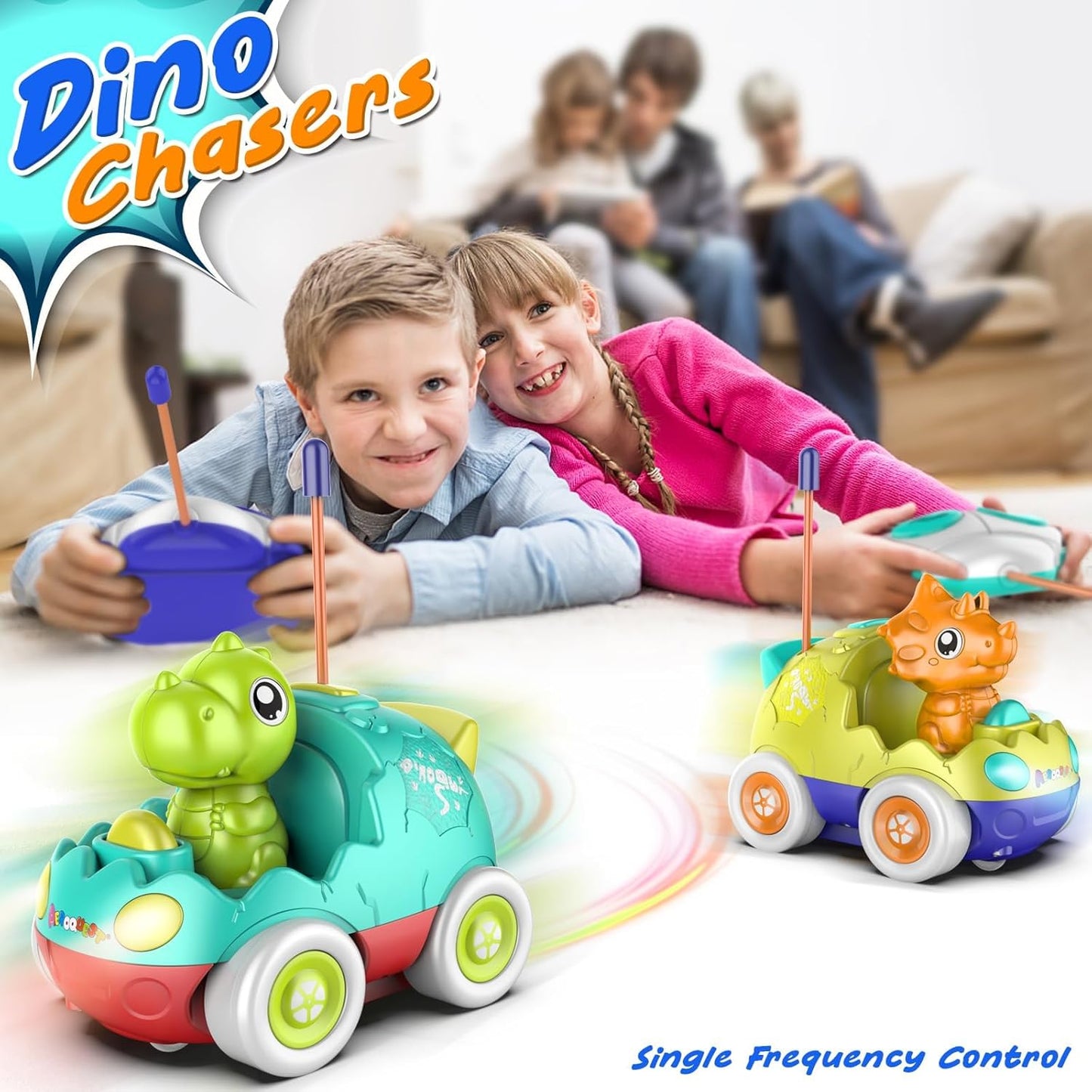 Remote Control Car for Toddlers Toddler Toys for 18+Months RC Cars with LED Lights & Music Dinosaur Toy for Kids Green