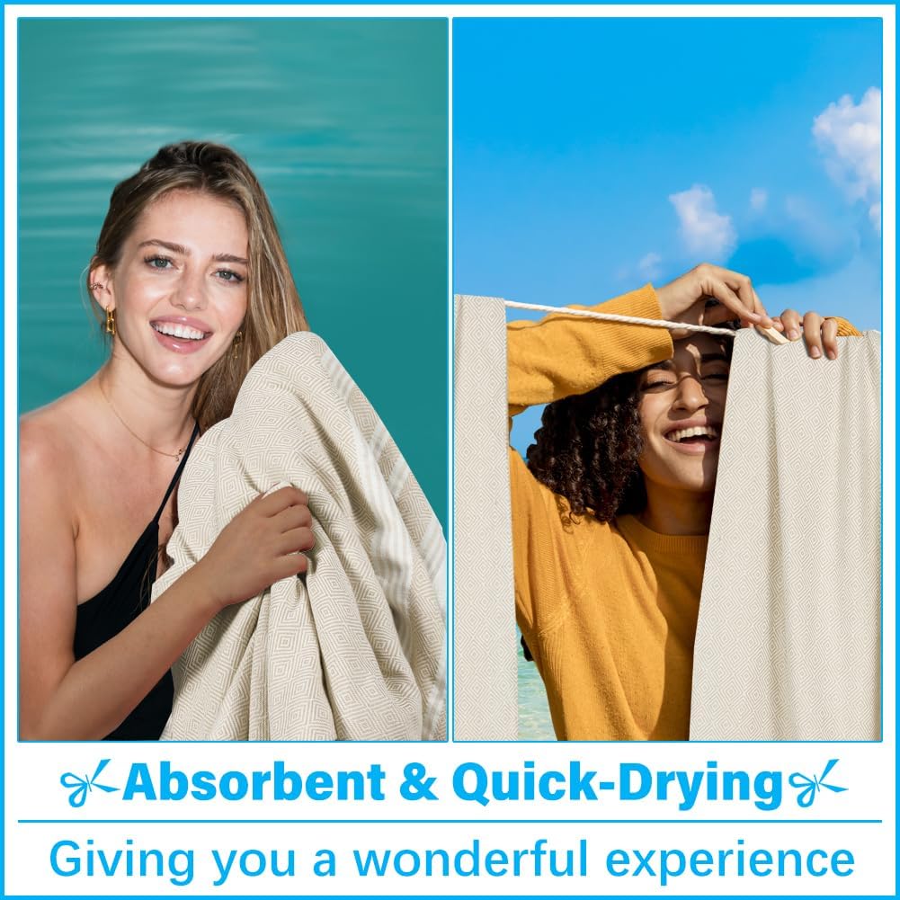 Oversized Turkish Beach Towel Blanket XXL Cotton Sandproof Towels Boho Woven Extra Large Big Sand Free Giant Throw Thick Blankets Huge Quilt XL Picnic Camping Necessities Cloud For Adult Gifts Beige