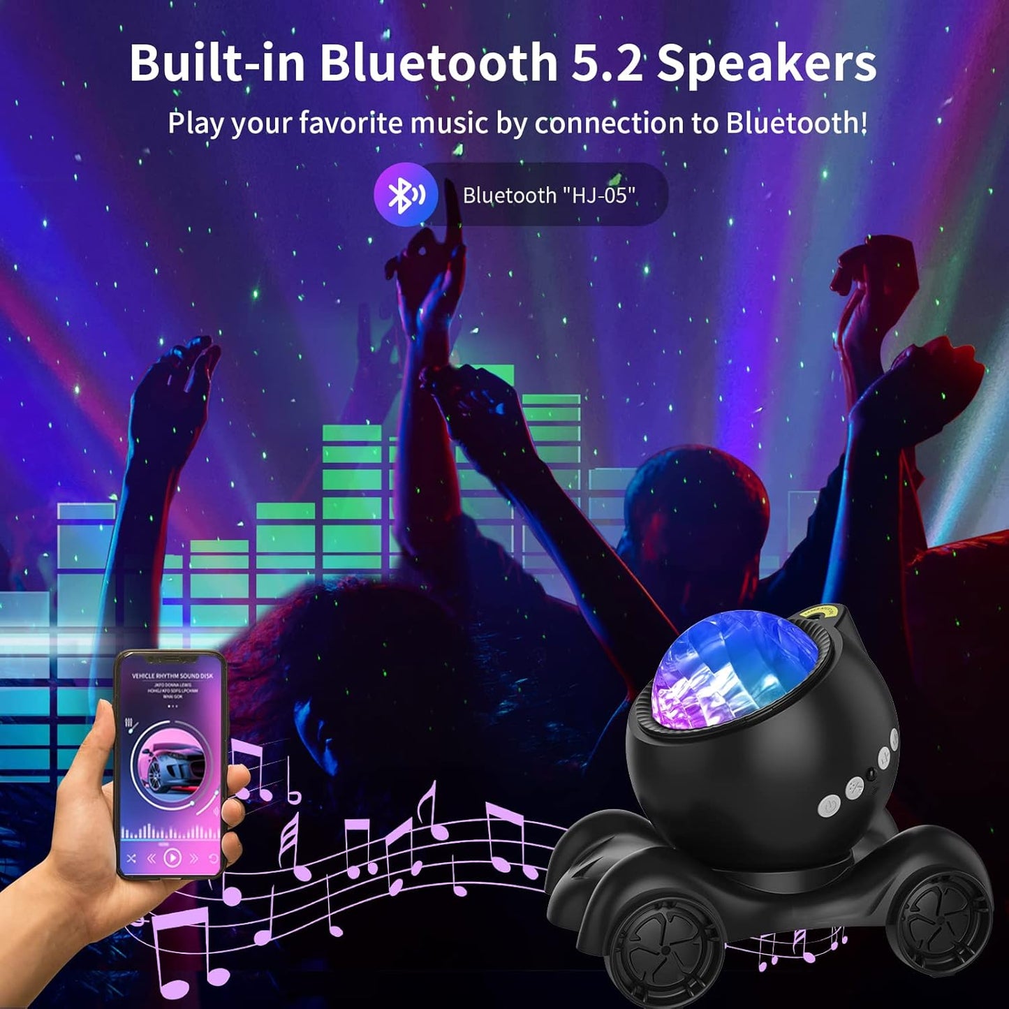 ENOKIK Northern Light Projector, Aurora Star Projector Built-in Bluetooth Speaker, White Noise Machine for Kids Adults, Galaxy Light for Bedroom/Ceiling/Party/Gift (Black)