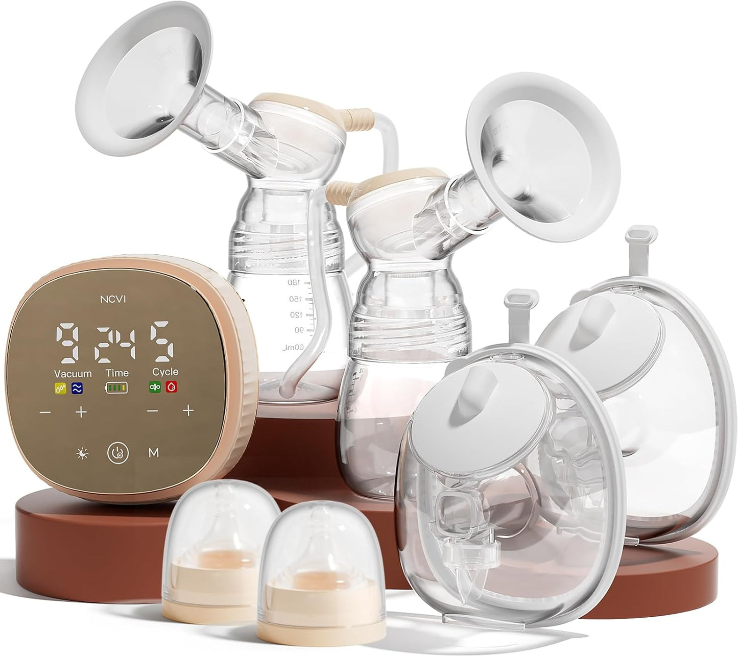 NCVI 2-in-1 Electric Breast Pump with Wearable Cups, Spa-Like Comfort with VibeRelief Massage Micro-Vibration, Hospital-Grade Suction, Pain Relief & Fully Customizable Portable Breastfeeding Pump