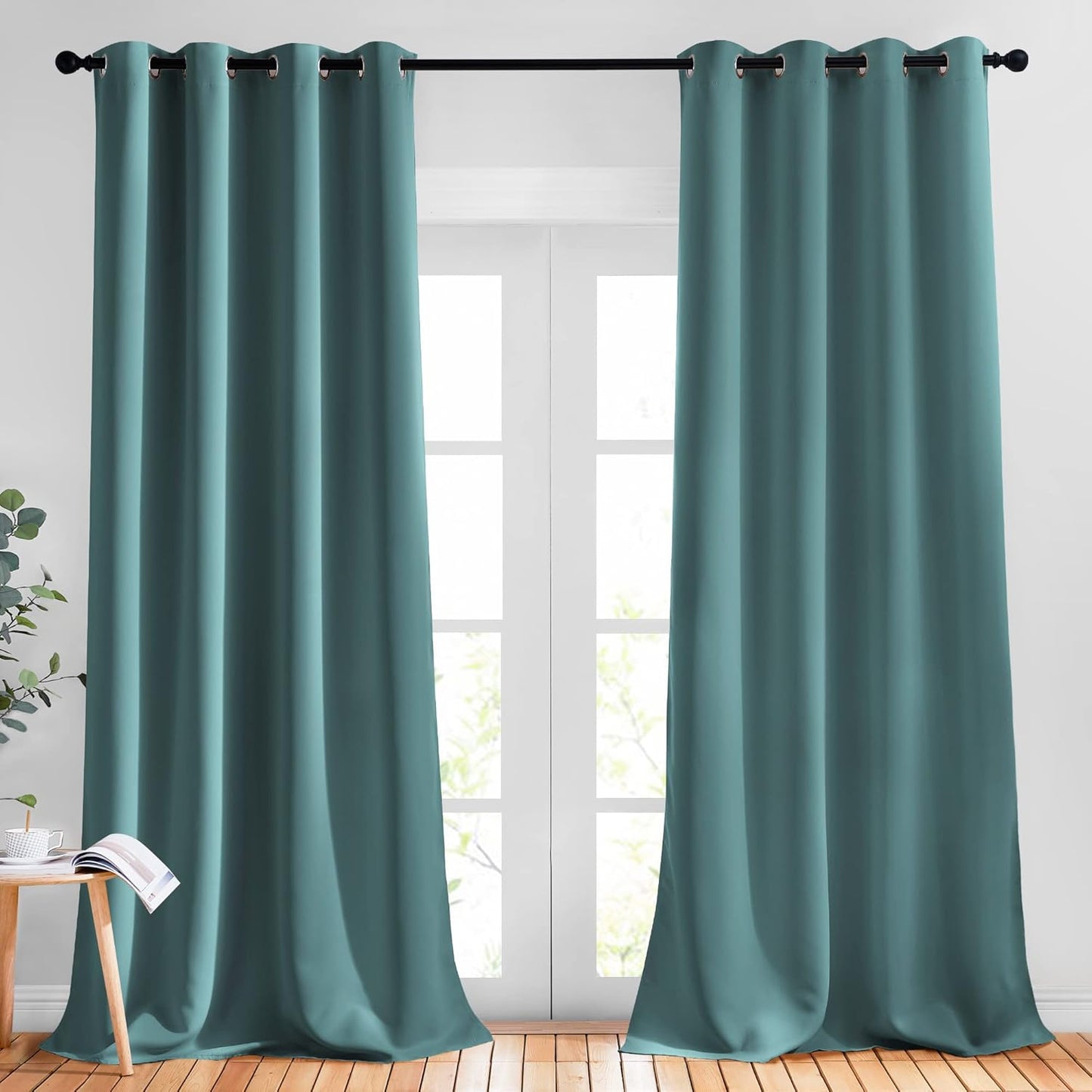 NICETOWN Patio Glass Door Panels - (52 inches Wide x 120 inches Long, Sea Teal, 1 Pair) Blackout Curtains for Bedroom/Living Room, Privacy Panel Drapes for Dining Room and Guest Room