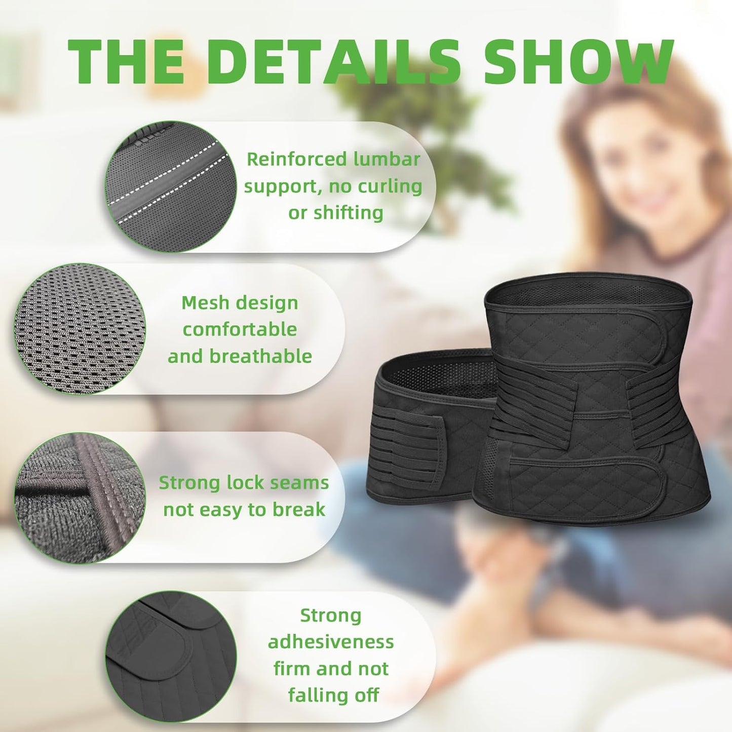 2 in 1 Postpartum Belly Band Wrap Black, C-Section Support Belt Medium, Post Partum Support Recovery Waist/Pelvis Belt, Hysterectomy Belly Band Binder Girdle Stomach