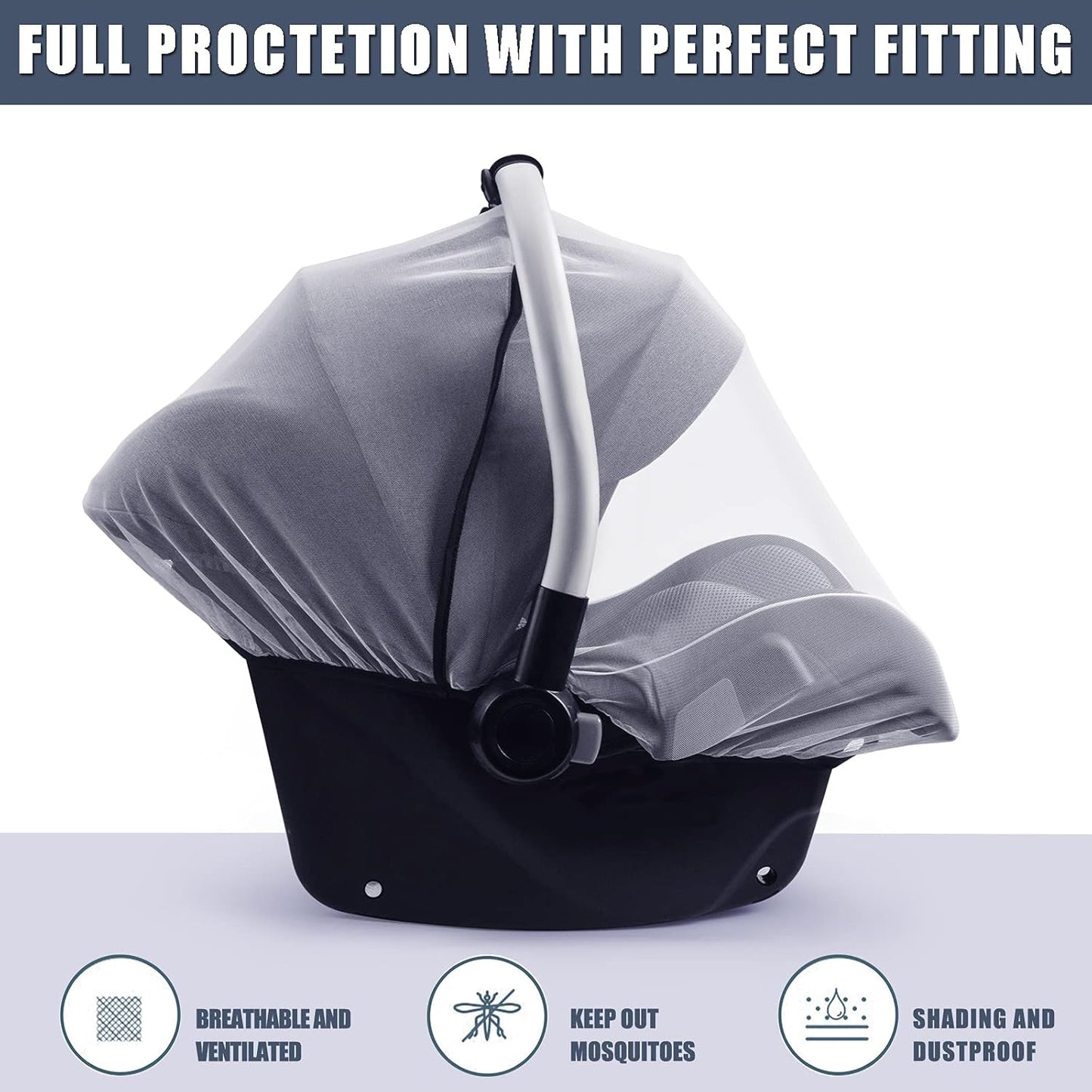 Baby Mosquito Net for Infant Car Seats,Infant Stroller and Bassinets, Carrier,Breathable with Elastic Netting for Easy Fitting, Portable Durable & Long Lasting Infant Insect Shield Netting (White)