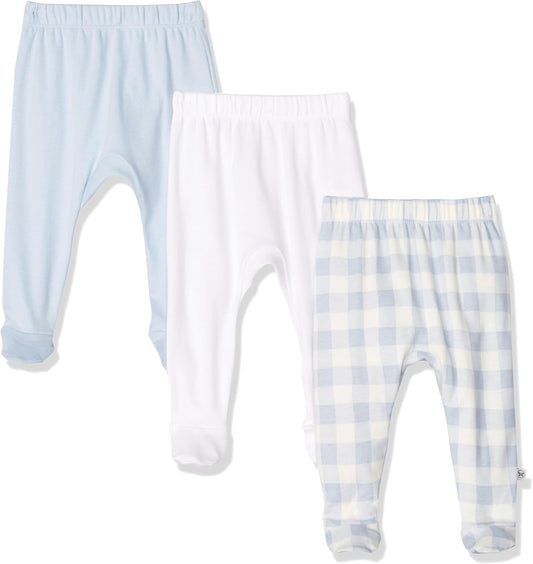 HonestBaby 3-pack Footed Pants Roomy Fit Pull on Bottoms 100% Organic Cotton for Infant Baby Boys, Girls, Unisex