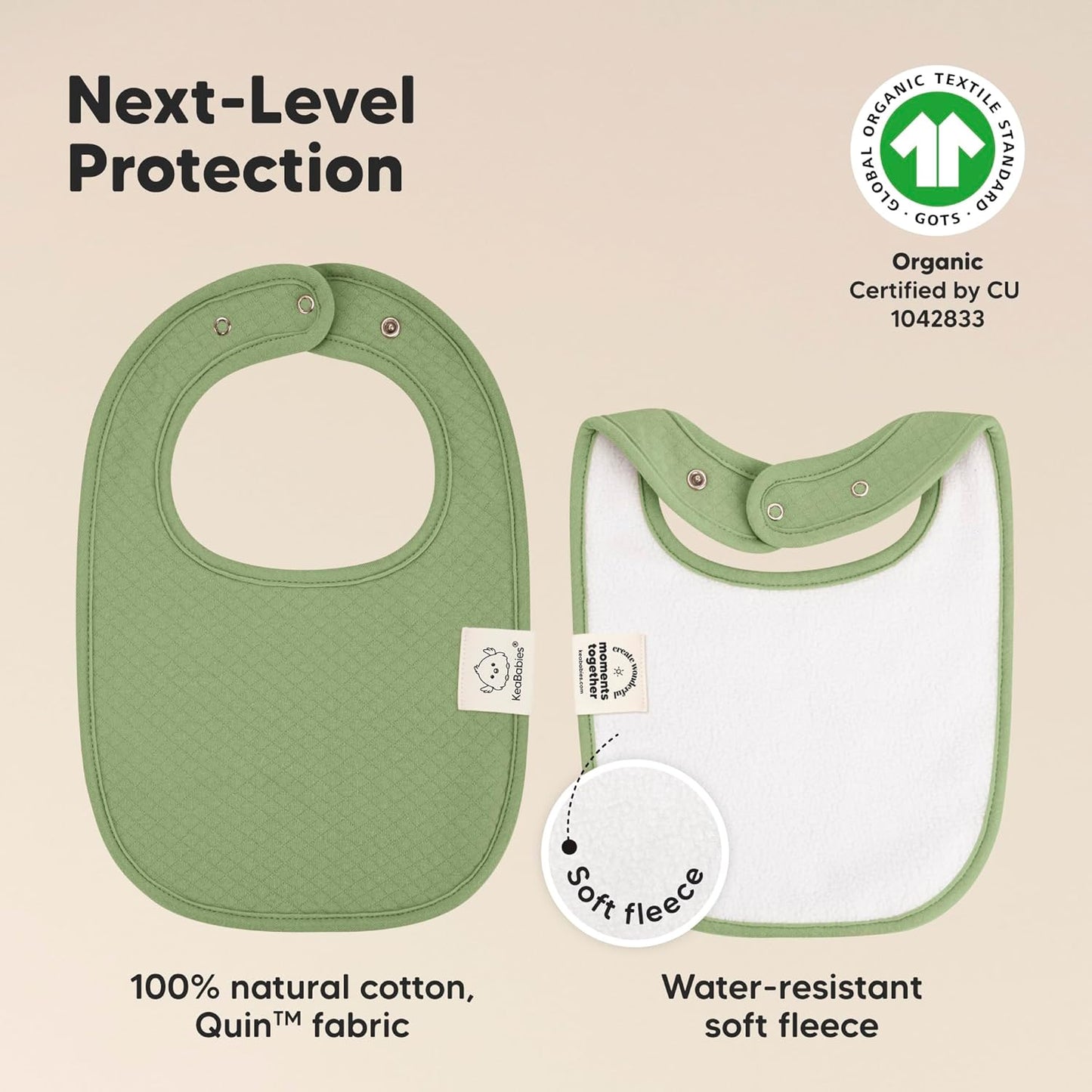 8-Pack Organic Baby Bibs for Girls, Boys - Quilted Cotton Cloth Baby Drool Bibs for Drooling and Teething Toddler, Newborn, Infant, Soft & Super Absorbent (Moor)