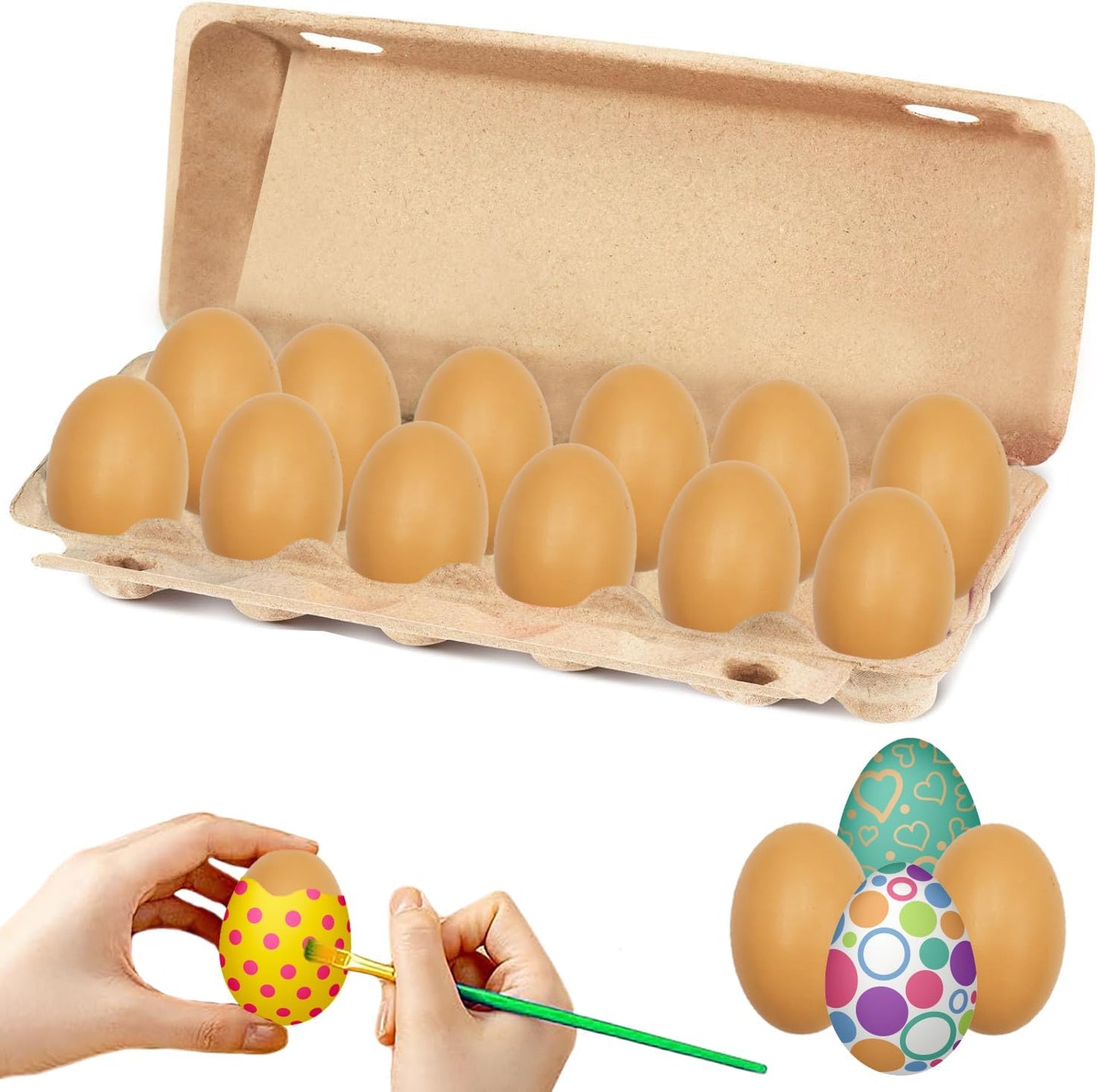 Smooth Brown Wooden Easter Eggs, Perfect for Easter Crafts, Décor and Egg Hunts, 2.3" Inches (72-Pack)