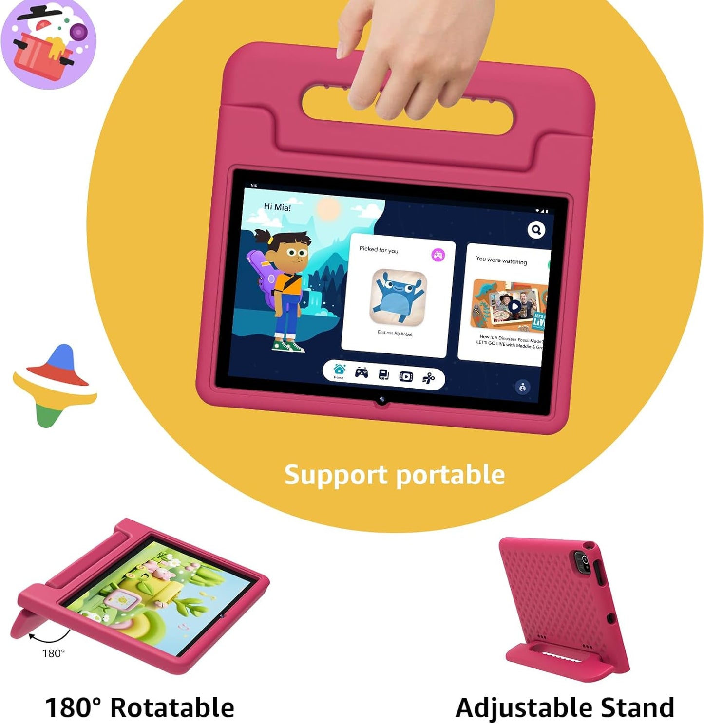 ApoloSign Kids Tablet 2025, 10.1 inch Tablet for Kids, Octa-core, 6 GB RAM, 64GB ROM Tablets for Toddlers with Parental Control, 8-hr Battery, Wi-Fi6, BT5.0, Droop-Proof Case (Pale Pink)