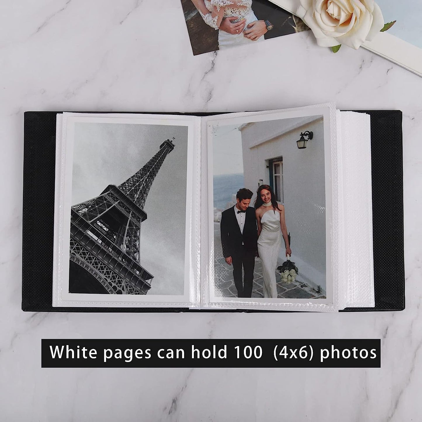 RECUTMS Photo Album 4x6 100 Pockets Photos, Button Grain PU Leather Photo Books Small Picture Album for Baby Family Wedding Christmas Photo Albums Holds 100 Vertical Photos(Blue)