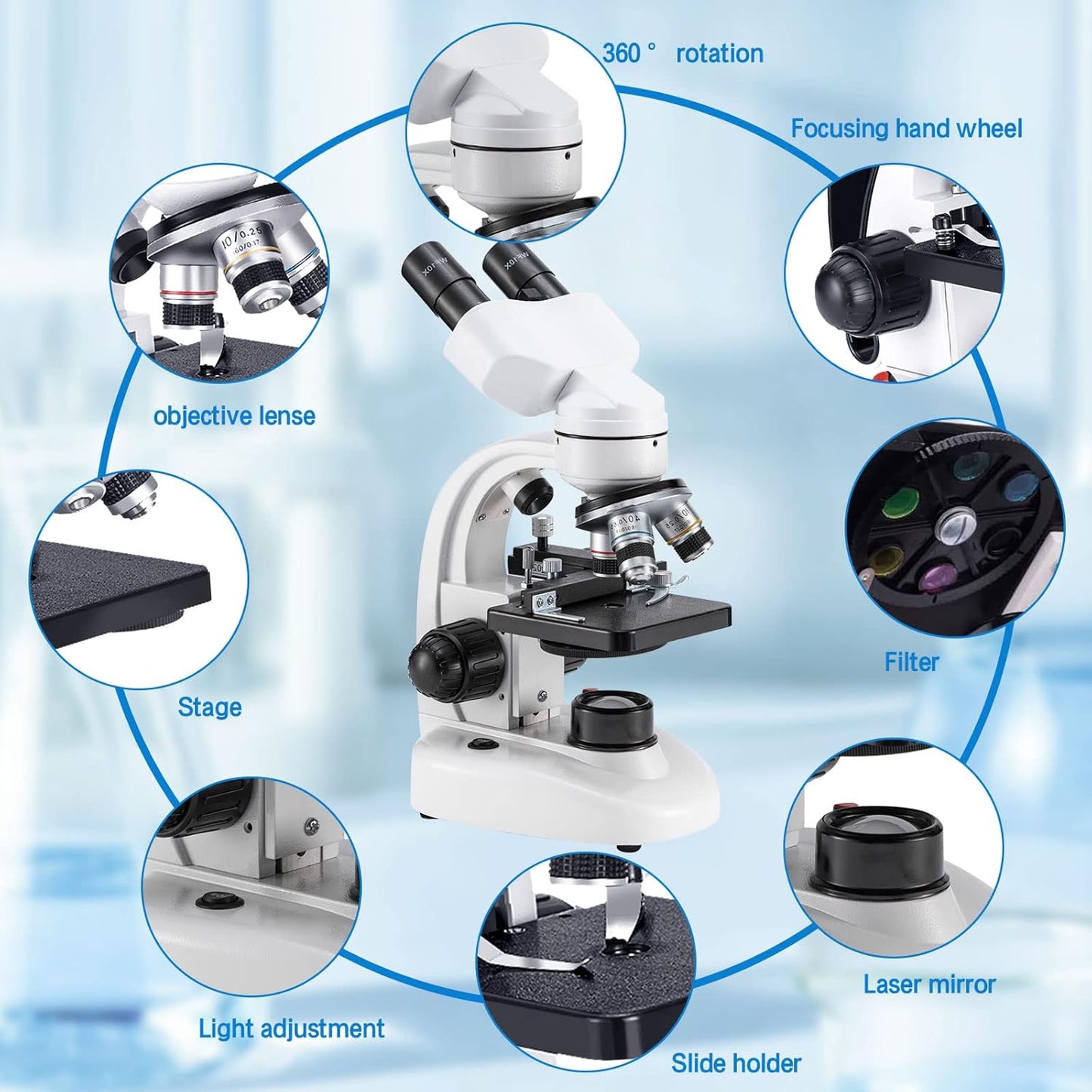 Compound Binocular Microscope, WF10x and WF25x Eyepieces,40X-2000X Magnification, LED Illumination Two-Layer Mechanical Stage…