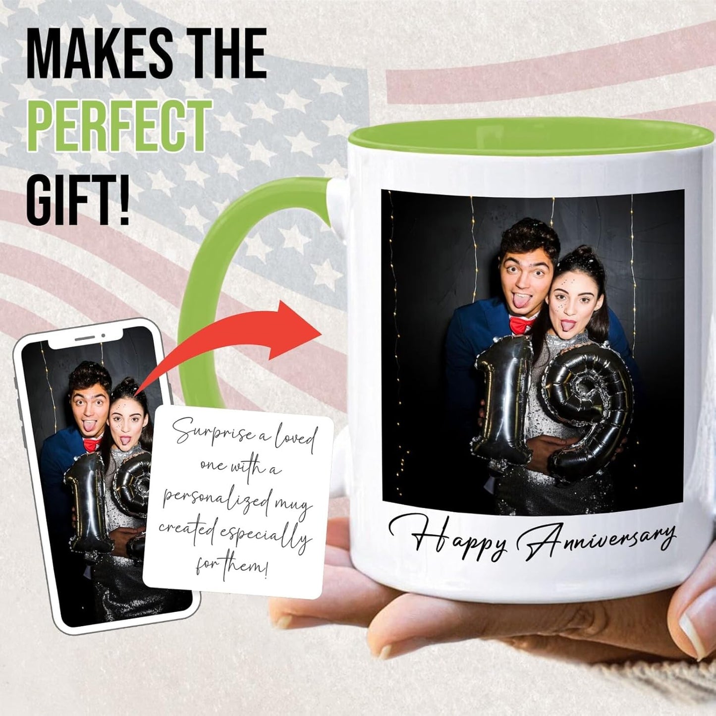 Ship Next Day Custom Mug Design Your Own Photo Text Personalized Picture Gifts for Women Men Customized Gifts Idea Personalized Coffee Mugs 15oz Light Green Handle