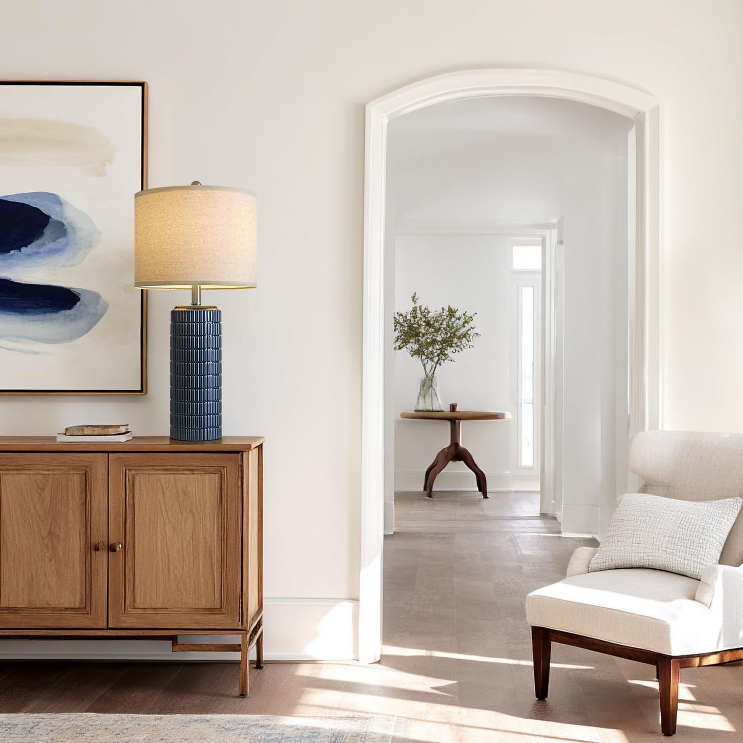 PoKat 27.5'' Tall Table Lamps for Living Room Set of 2, Ceramic Bedroom Lamps for Night Stands, Modern Bedside Lamps for Bedroom Living Room, Nightstand Lamps for Side End Table Hallway, Blue