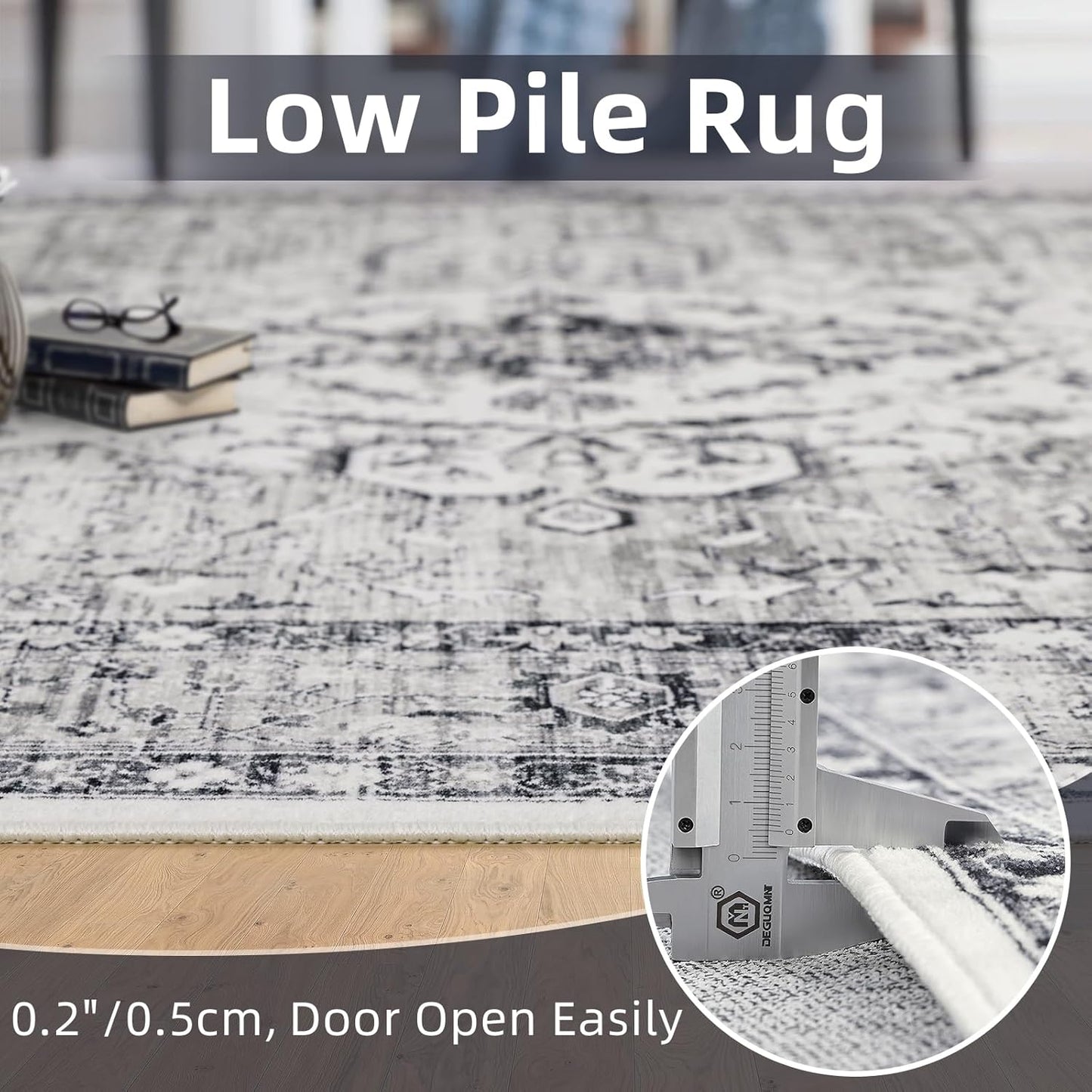 Boho Kitchen Runner Rug 3x8 Washable Runner Rug with Non-Shedding, Vintage Rugs Runners for Hallways Carpet Runner Grey/Navy