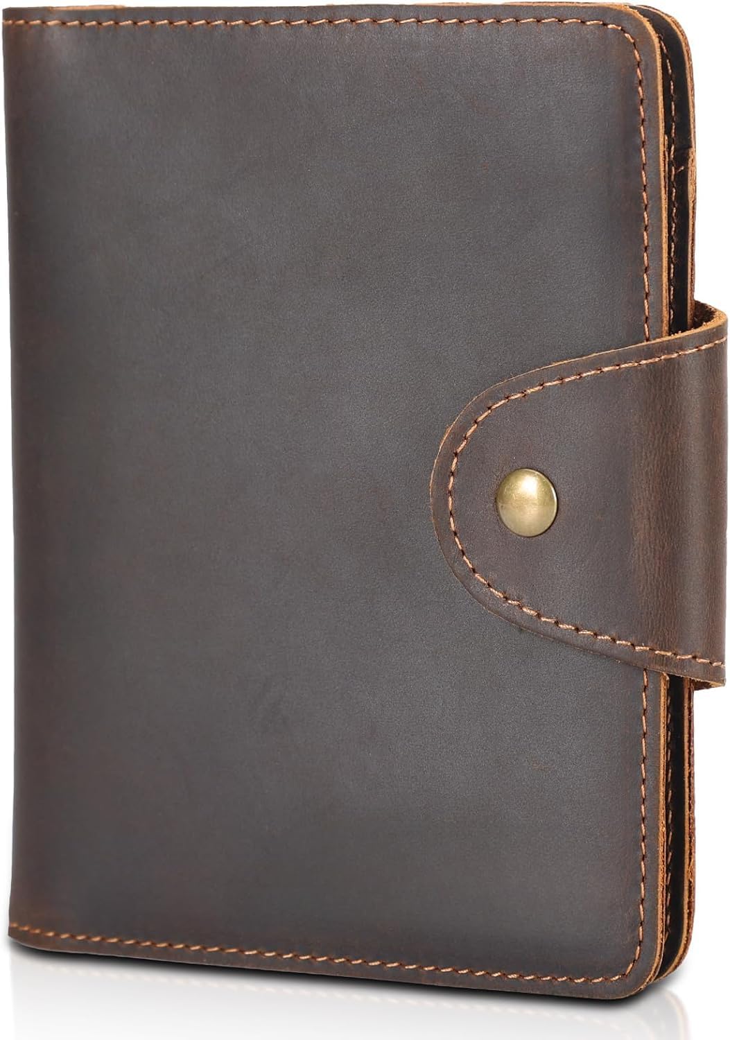 Real Leather Wallet Functional RFID Bifold Passport Holder Travel (Dark Brown)