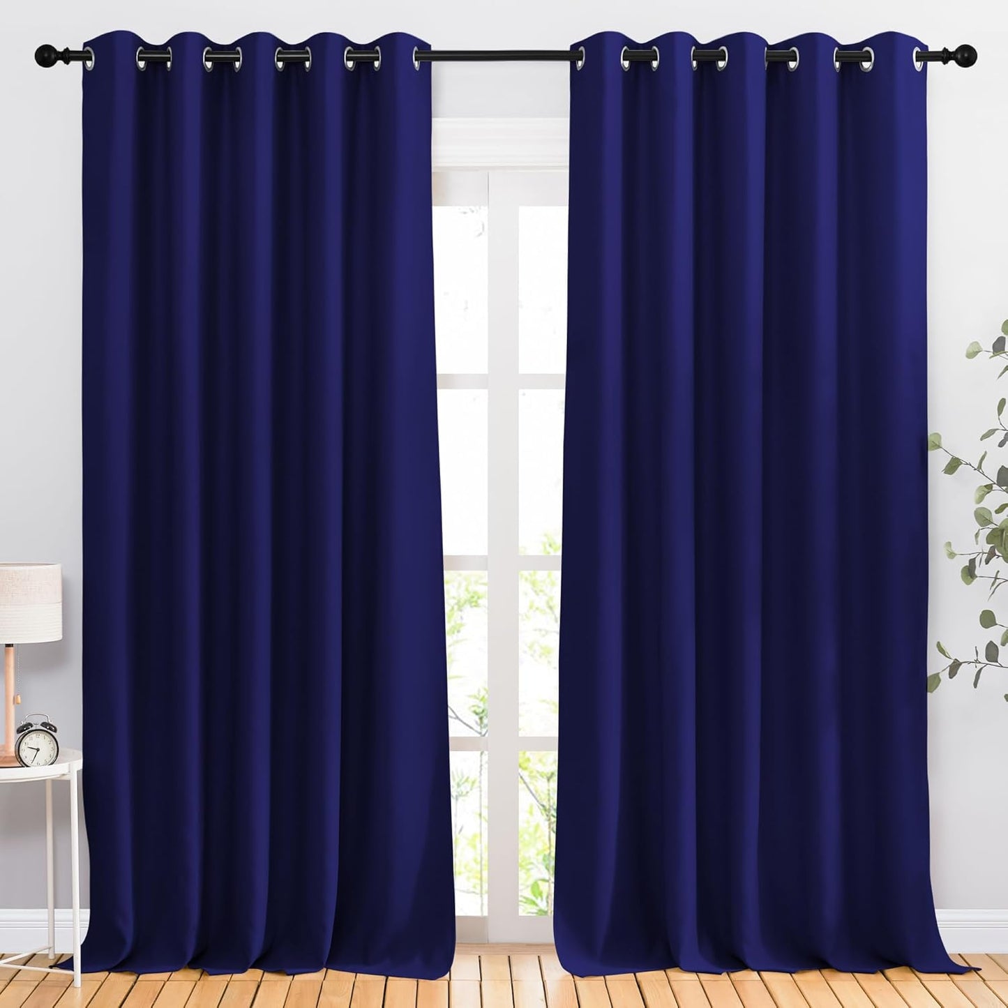 NICETOWN Bedroom Blackout 110 inch Curtains for Sliding Glass Door, Grommet Thermal Insulated Solid Window Treatments Sound Reducing for Living Room, W66 x L110, Navy Blue, Set of 2