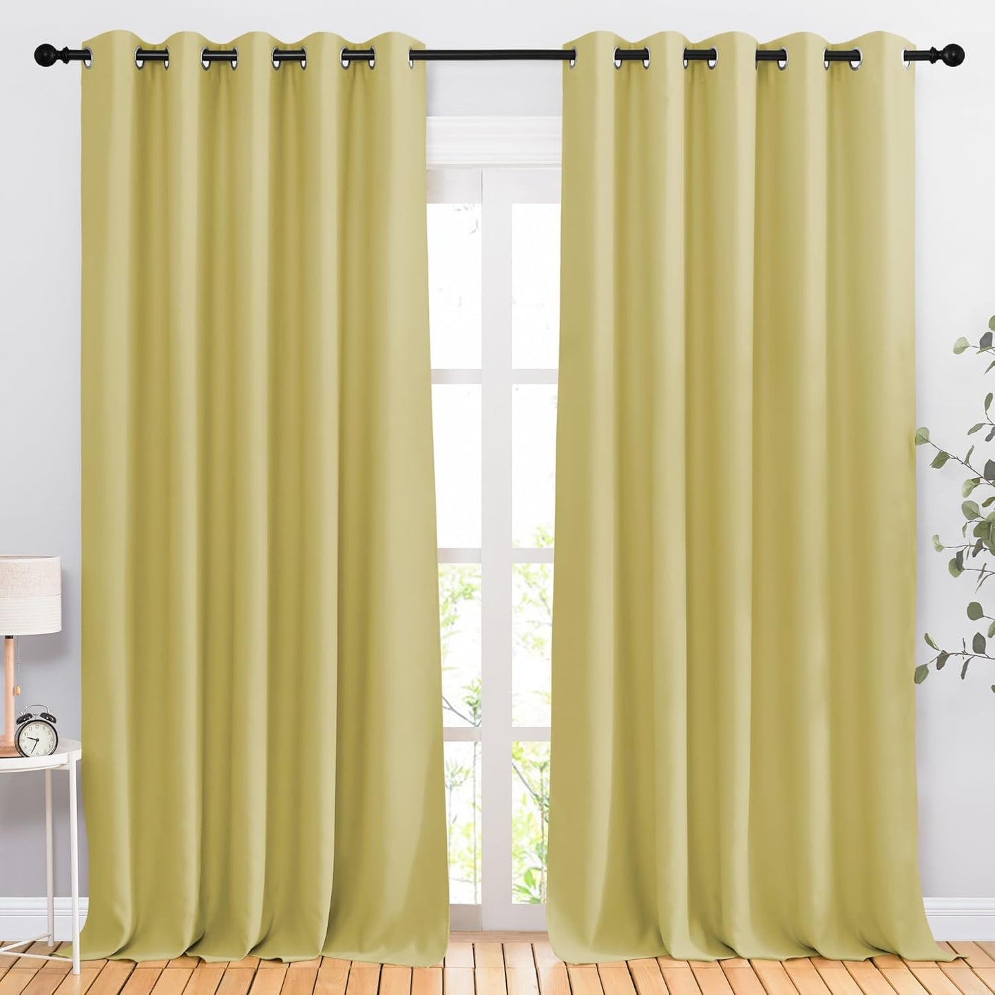 NICETOWN Room Darkening Curtains for Windows - Home Fashion Energy Saving Grommet Top Thermal Insulated Drapes for Bedroom/Patio Door (Paler Yellow, 1 Pair, 66 by 90 Inch)