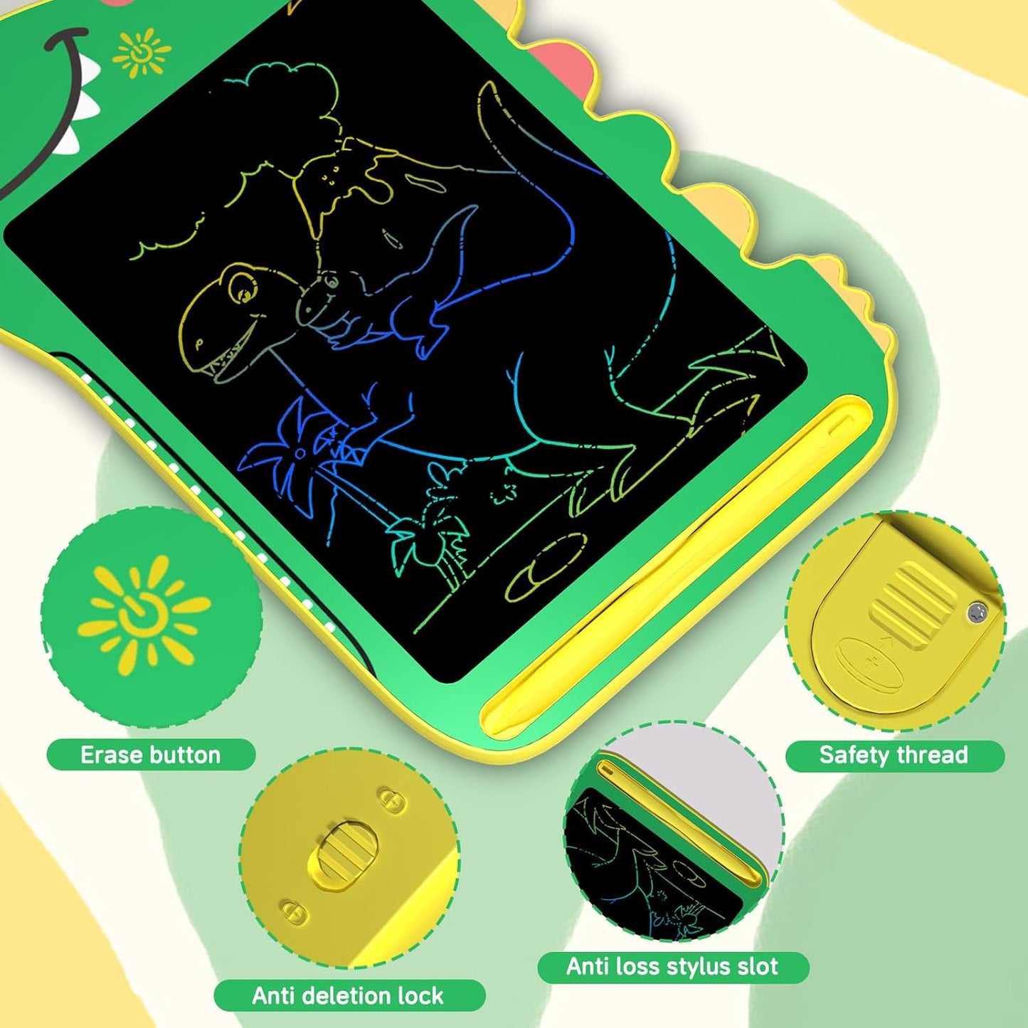 BKM LCD Writing Tablet for Kids, Educational Toddler Toys, Colorful Doodle Board Drawing Tablet with Screen Lock & Erase Button, Dinosaur Toys for Ages 3-8, Birthday Gifts for Boys Girls,8.5 inch