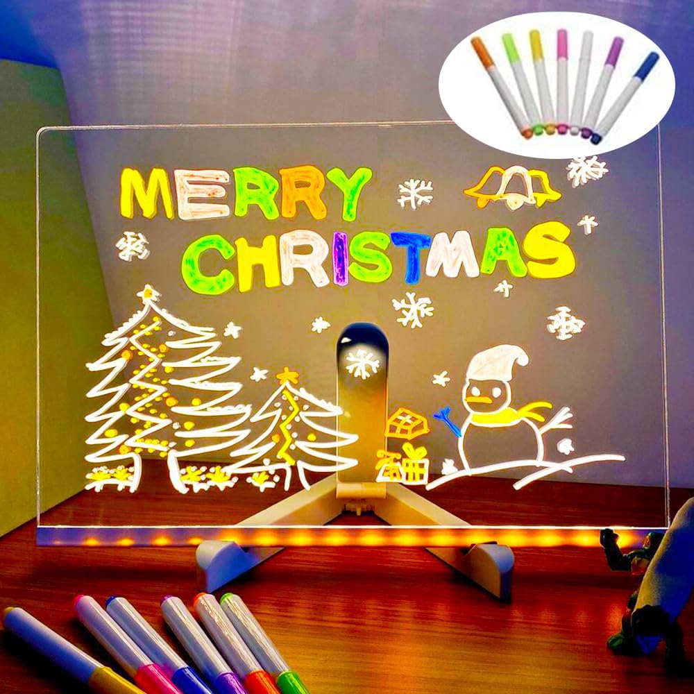 LED Note Board With Colors, Lighted Acrylic Dry Erase Message Board, Illuminated Notepad With Adjustable Stand and 7 Pens (11.8 7.9")