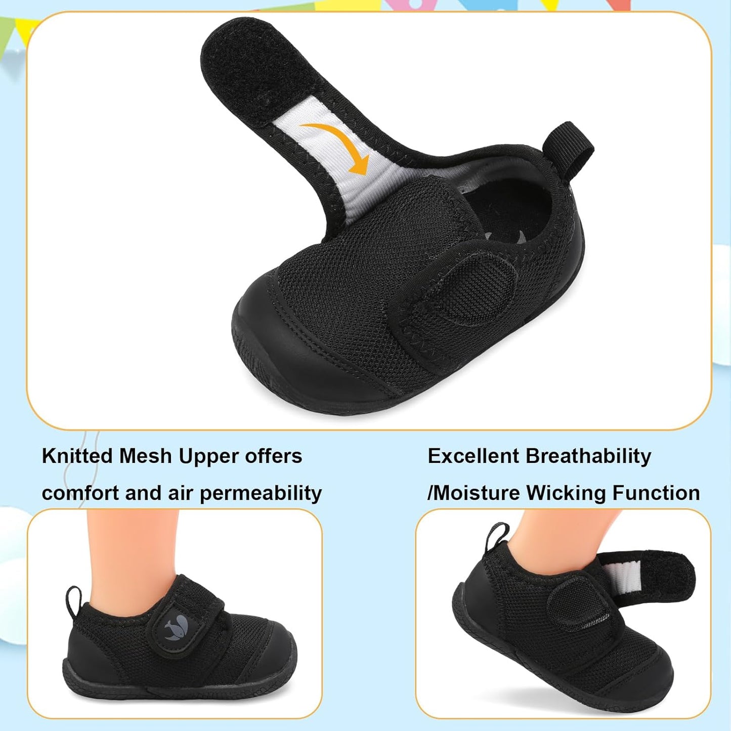 FEETCITY Baby First Walking Shoes Boys Girls Infant Sneakers Crib Shoes Breathable Lightweight Slip On Shoes