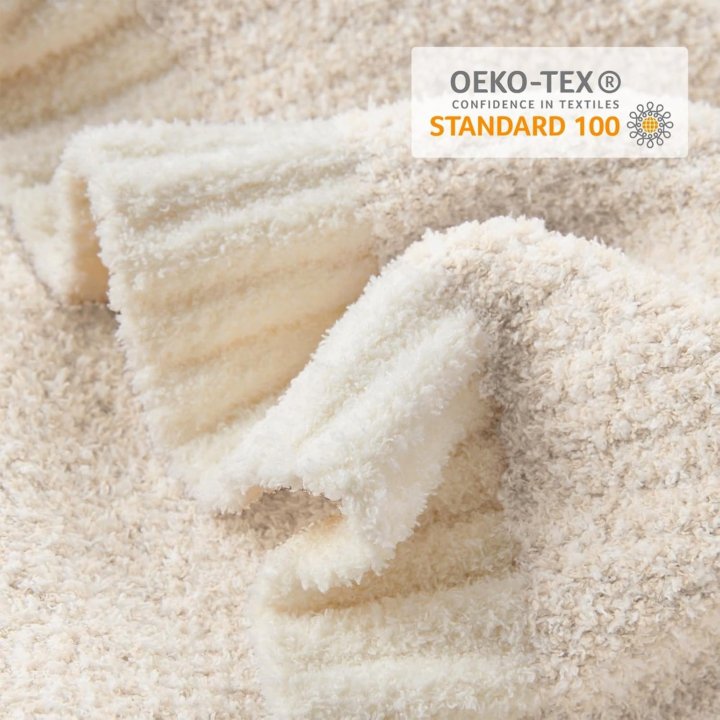 Snuggle Sac Heather Ivory Oversized Throw Blanket for Couch, Super Soft Warm Blankets Cozy Knit Fuzzy Lightweight Throw XL for Sofa, Bed, Heather Ivory, 50x 70 inches