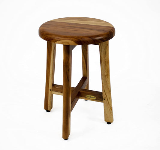 EcoDecors Shoji 12 Inch Round Waterproof Teak Wood Shower Bench Stool Seat Chair For Inside Shower Provides Safety, Storage, and Organization For Bathroom Accessories