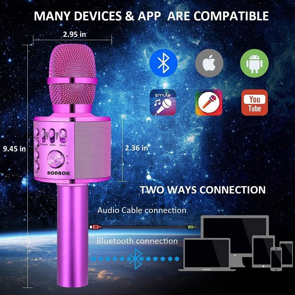 BONAOK Wireless Bluetooth Karaoke Microphone,3-in-1 Portable Handheld Karaoke Mic Speaker Machine Birthday Home Party for PC or All Smartphone (Q37 Purple)