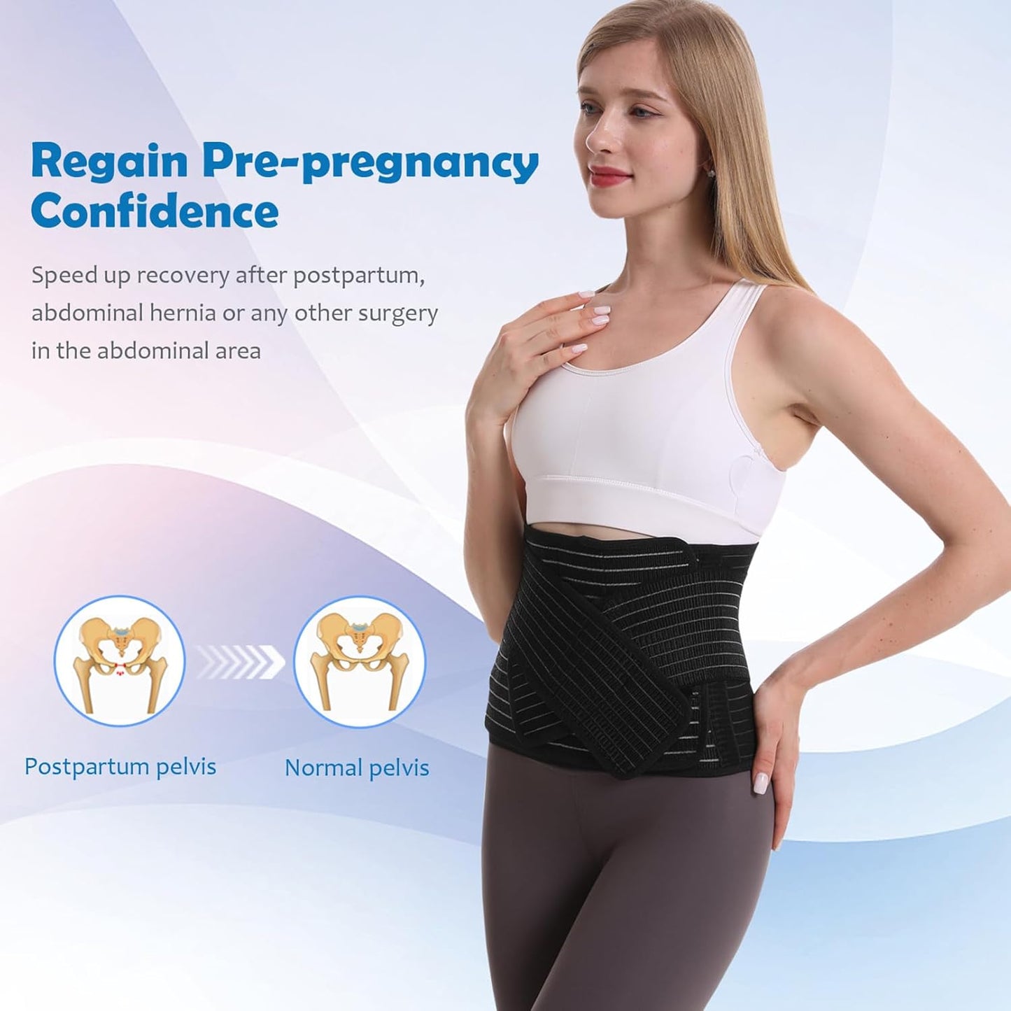 Paskyee Postpartum Belly Band, Abdominal Binder Post Surgery Belly Wrap, C Section Recovery Must Haves, Girdle for Postnatal Care, Waist/Pelvis Belt for Back Pain Relief Black S/M