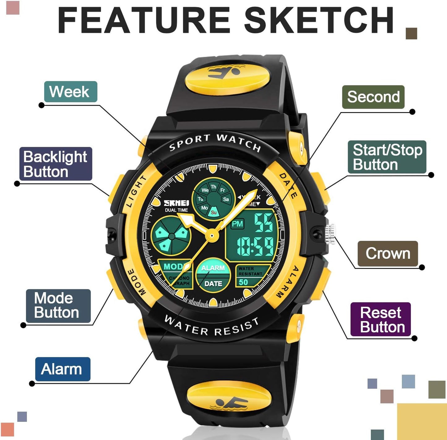 ATIMO LED Multi Function Waterproof Watch for Kids - Kids Gifts