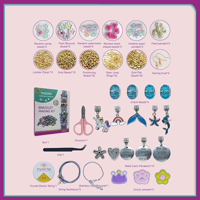 PHODDR 4300pcs Beads Bracelet Making Kit ，Beads for Jewelry Making Kit Supplies, Friendship Bracelet kit， Birthday Christmas Gifts for Girls Ages 5 6 7 8 9 10 11 12 Years Old