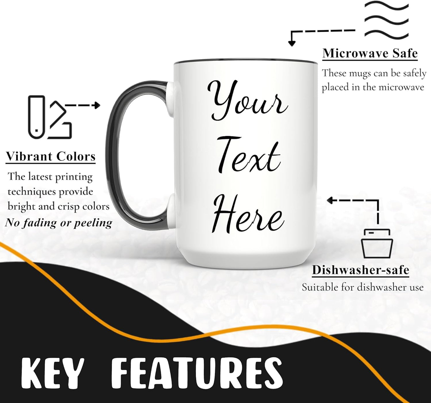 Personalized Coffee Mug 15 Oz, Custom Picture Text or Logo Ceramic Mug, Customized Gift for Men & Women, Taza Personalizada with Photo and Words, Customizable Large Tea Cup | White - Black