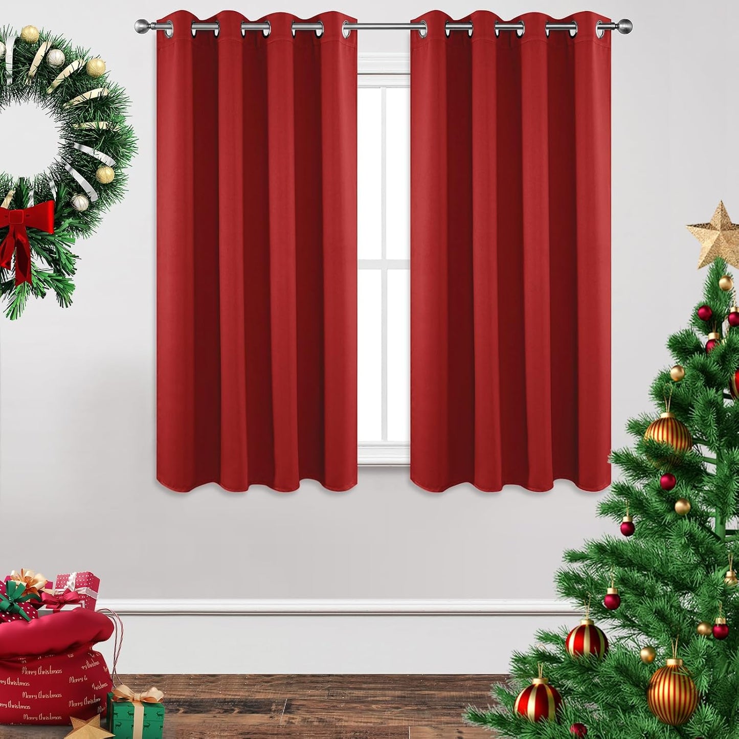 Joydeco Blackout Curtains 63 inch Length 2 Panels Set, Thermal Insulated Long Curtains & Drapes 2 Burg, Room Darkening Grommet Drapes for Bedroom Living Room Windows (W52 x L63 Inch, Red)