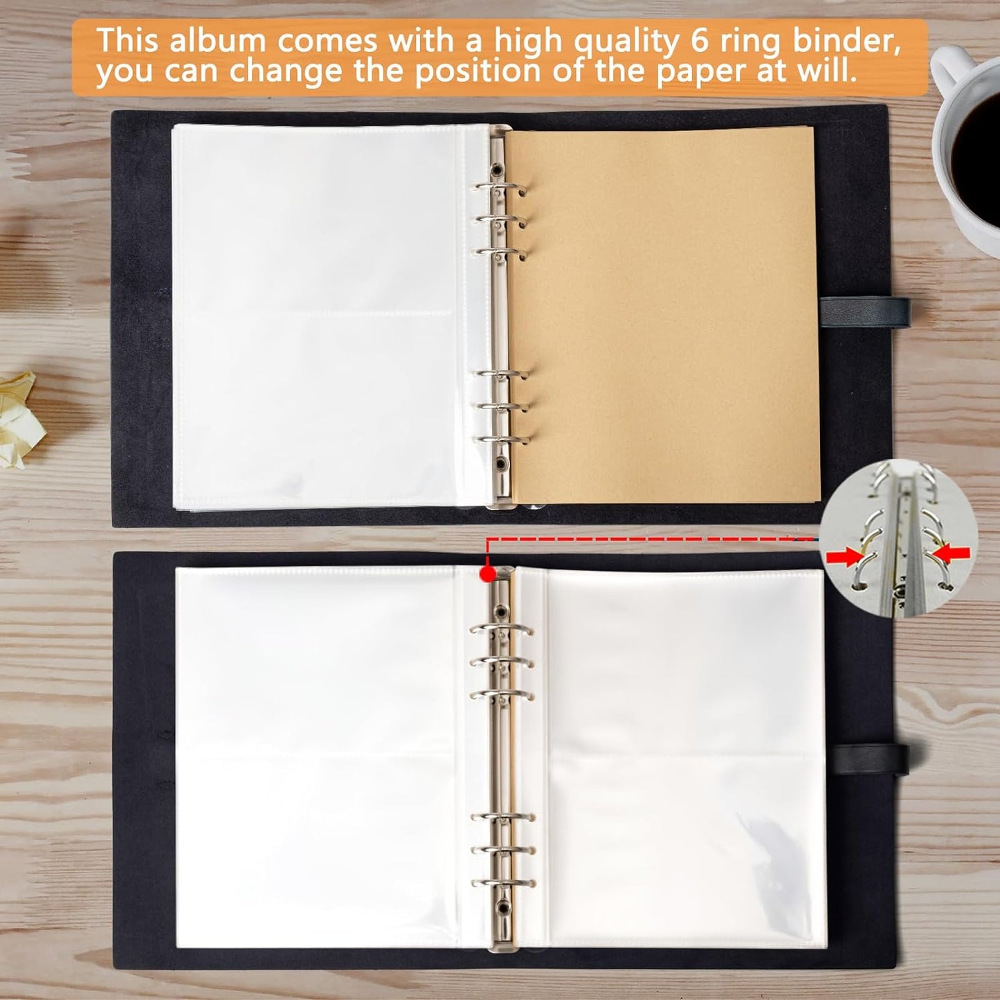Photo Album 4x6 200 Photos, Genuine Leather Photo Albums with Writing Space with 30 Writing Paper, Travel Family Wedding Kids Graduation Ultrasound Baby Picture Album Scrapbook Photo Album（Blue）