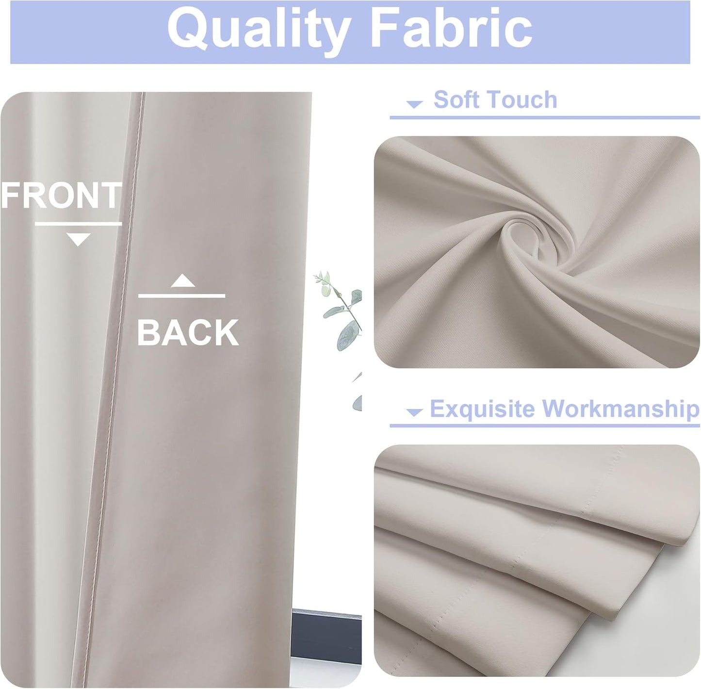Simplebrand Ava Natural Blackout Curtains for Bedroom 90 Inches Long 2 Panels Set, Solid Privacy Energy Saving Living Room Window Treatment Curtains Blackout Drapes, W50 x L90 Inch, Natural