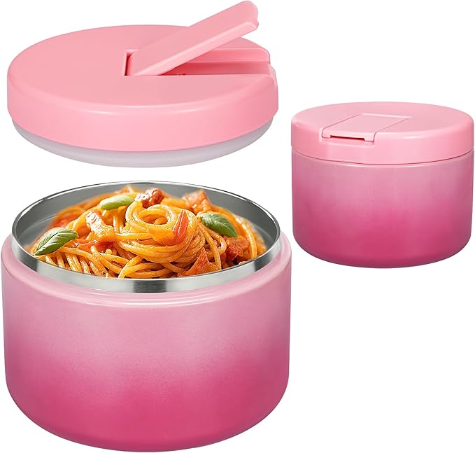 12oz Insulated Vacuum Food Jar with Buckle Lid Wide Mouth Soup Thermo for Hot Food Kids Leakproof Stainless Steel Lunch Container (Gradient Pink, 12OZ)