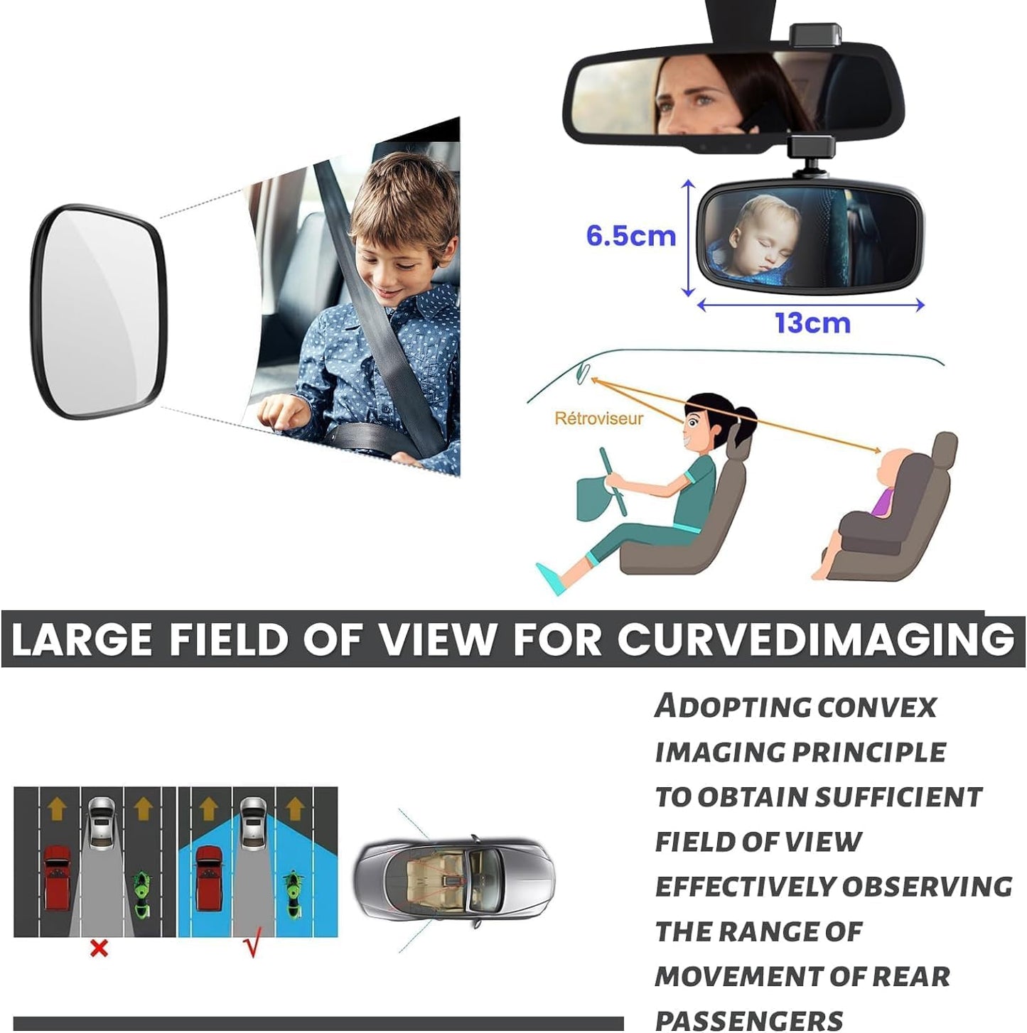 360-Degree Baby Car Mirror for Rear-Facing Seats,Kids Safety Mirrors with Tool-Free Installation,Kids Rear View Mirror BPA-Free Shatterproof & ASTM Certified (Adjustable 14"-22") (2 Pack)