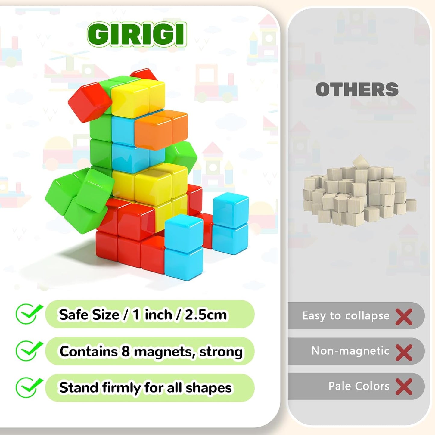 40pcs Magnetic Blocks for Toddler Toys, Magnetic Cubes Building Blocks Classroom Must Haves, STEM Preschool Sensory Magnet Toys for 3 4 5 6 Year Old Boys and Girls