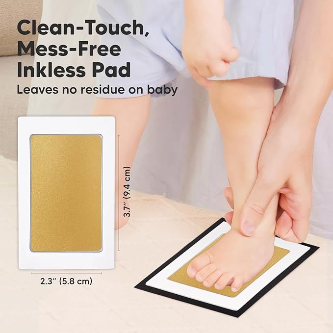 2-Pack Inkless Baby Hand and Footprint Kit - Mess Free Ink Pad for Newborn Keepsake, Dog Nose & Paw Print Kit, Clean Touch Ink Pad for Baby Hand & Footprints, Ideal New Mom Gifts (Gold)