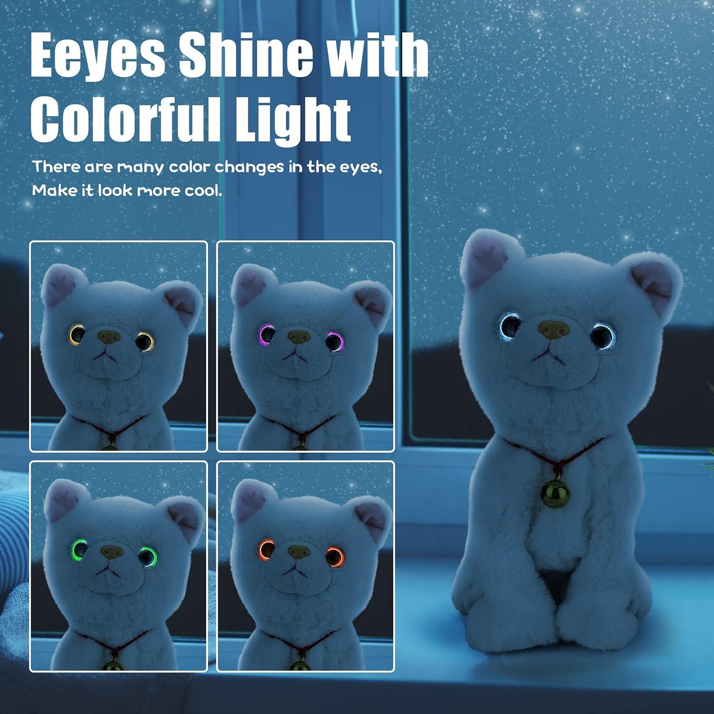 Smalody Interactive Electronic Plush Toy - Upgrade Robot Talking Cat Toys with LED Light Eyes, Animals Sound Control Electronic Pet for Kids, Kitten Toys for Boys & Girls Kids(White)