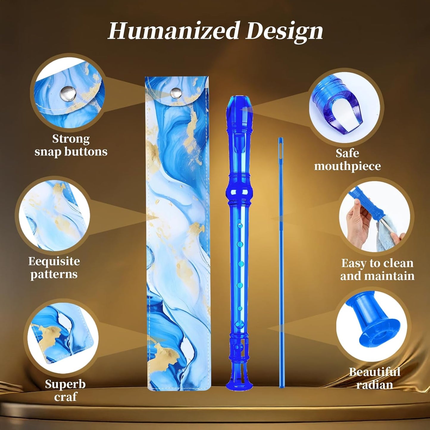 Soprano Recorder for Kids Beginners, German Fingering, C Key, 3 Piece with Cleaning Rod, Bag, Fingering Chart (Crystal Blue)…