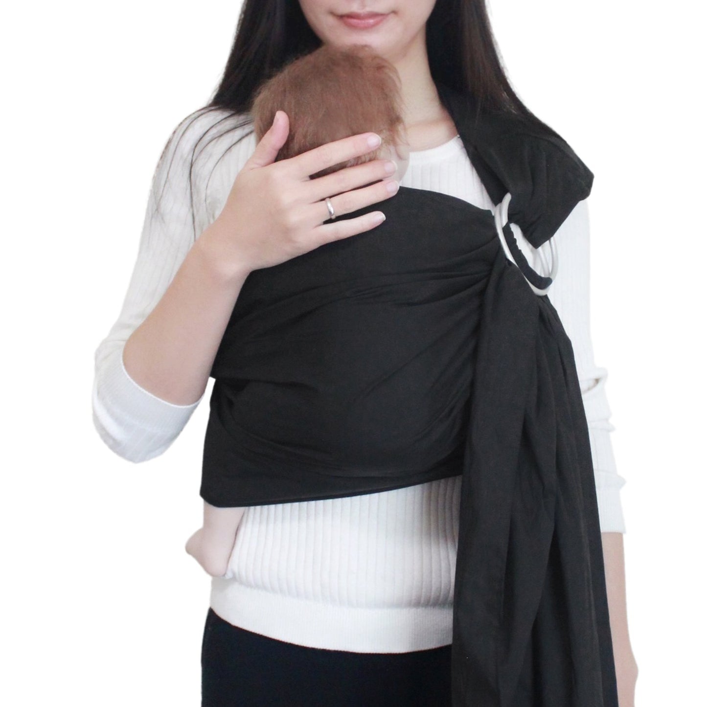Ring Sling Baby Carrier, Soft Cotton Baby Sling Carrier Newborn to Toddler, Baby Wrap Carrier for Plus Size Parents, Perfect Shower Gift, Black