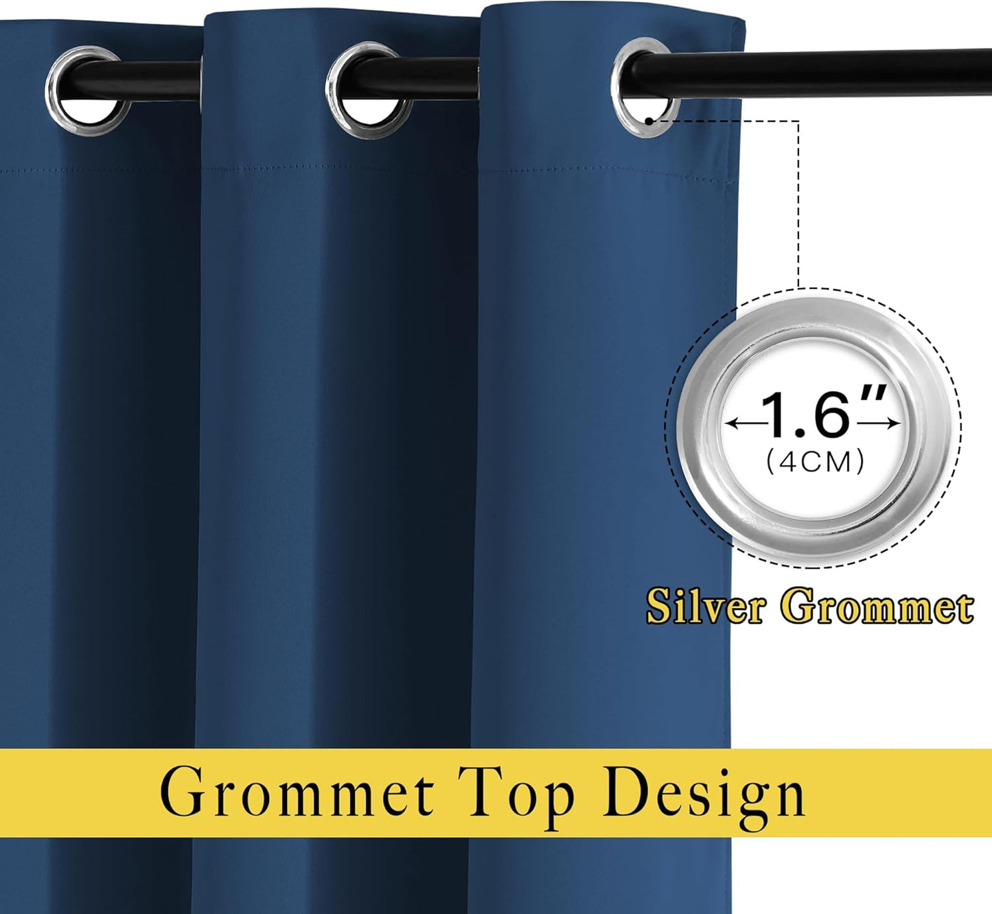NICETOWN Moroccan Blue Blackout Kids Room Curtains, Grommet Thermal Curtains & Drapes Room Darkening Window Treatment Sound Reducing for Bedroom, 2 Panels, W66 x L66