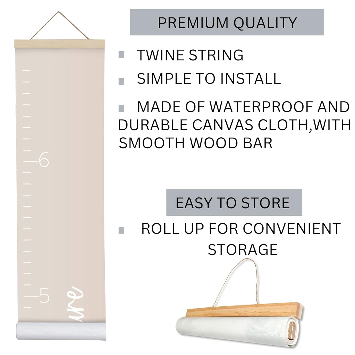 Morxy Canvas Growth Chart for Kids - Unisex Kids Room Wall Decor - Measuring Height Chart- Wall Tape with Height Chart for Kids (Canvas Loved Beyond Measure, Beige)