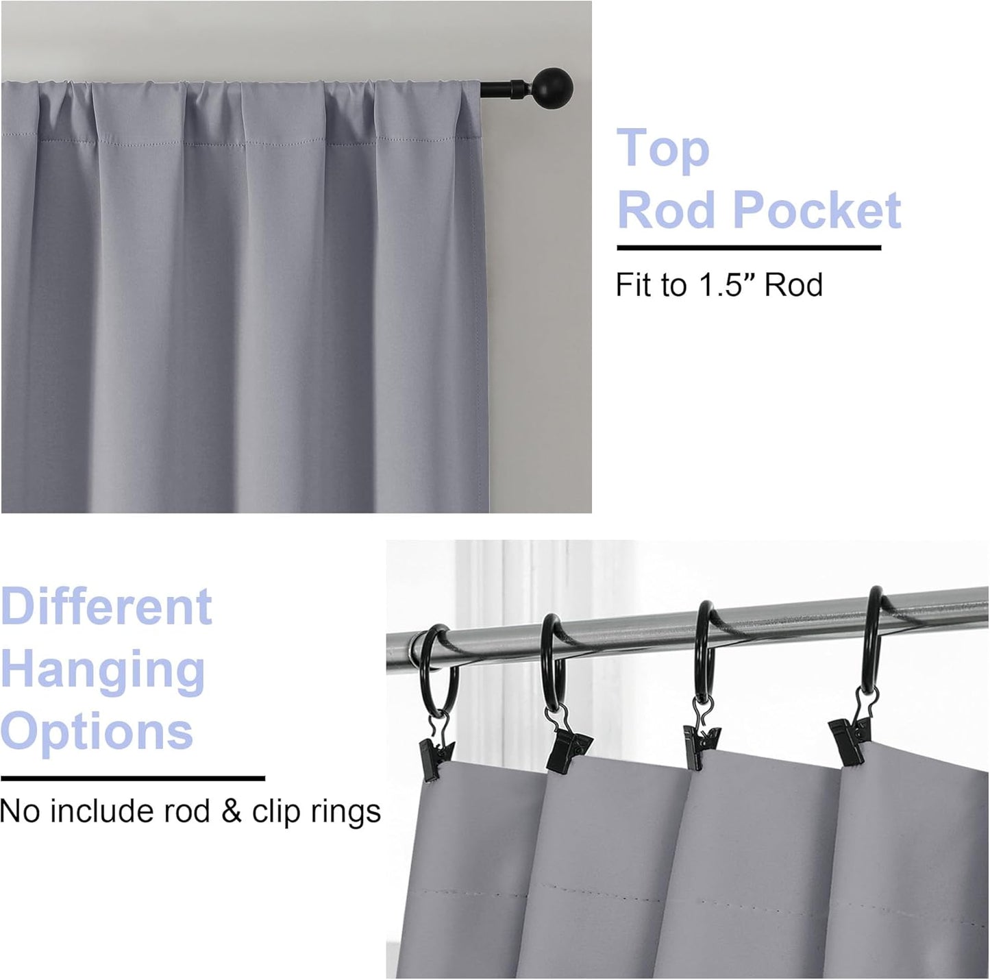 Simplebrand Ava Silver Grey Blackout Curtains for Bedroom 90 Inches Long 2 Panels Set, Solid Privacy Energy Saving Living Room Window Treatment Curtains Blackout Drapes, W40 x L90 Inch, Silver Grey