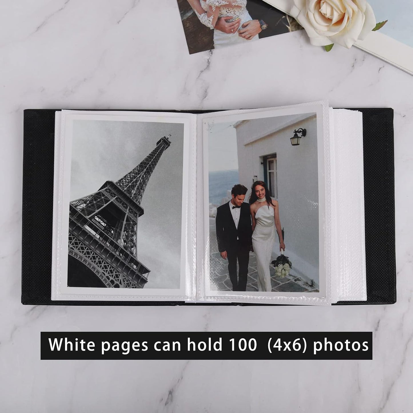 RECUTMS Photo Album 4x6 100 Pockets Photos, Button Grain PU Leather Photo Books Small Picture Album for Baby Family Wedding Christmas Photo Albums Holds 100 Vertical Photos （Brown）