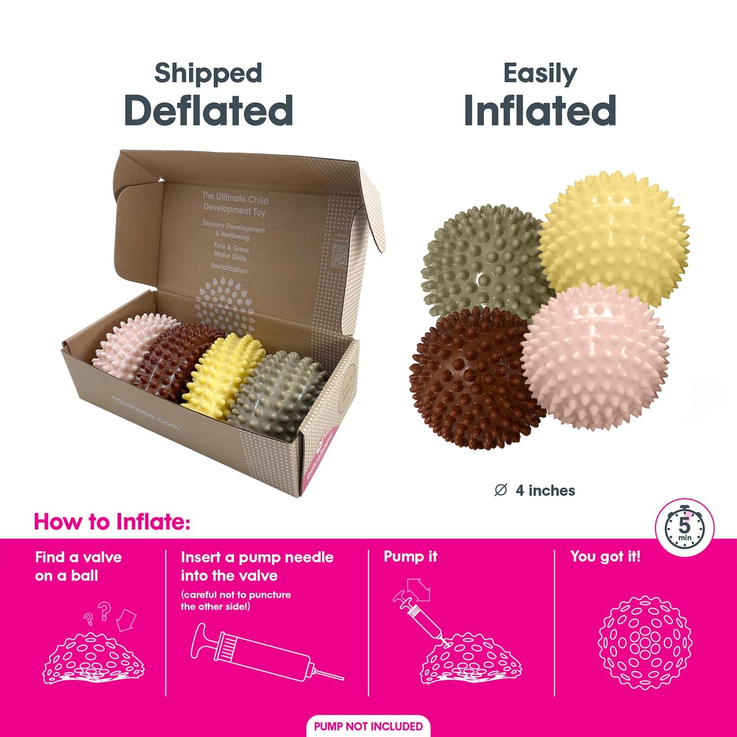 Edushape Original Sensory Ball for Baby - 4" Boho Chic Color Baby Ball Enhances Gross Motor Skills for Kids 6 Months & Up - Great Stocking Stuffer