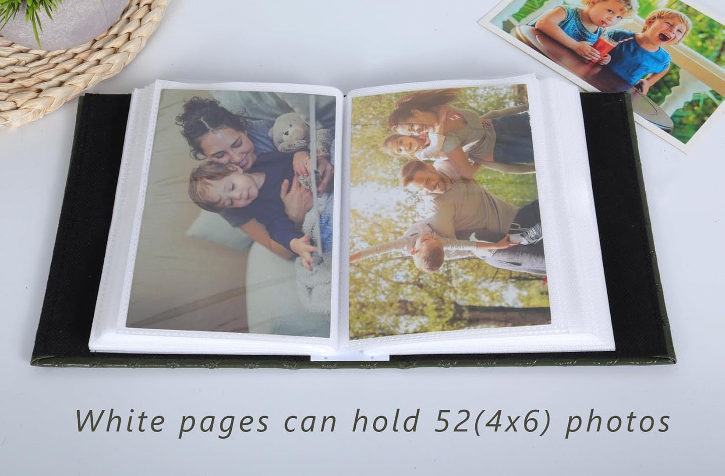RECUTMS Photo Album 4x6 52 Photos, Small Photo BookButton Grain PU Leather Window 26-Sheet Holds 52 Pictures for Picture Album Wedding Family Baby Vacation(Black)