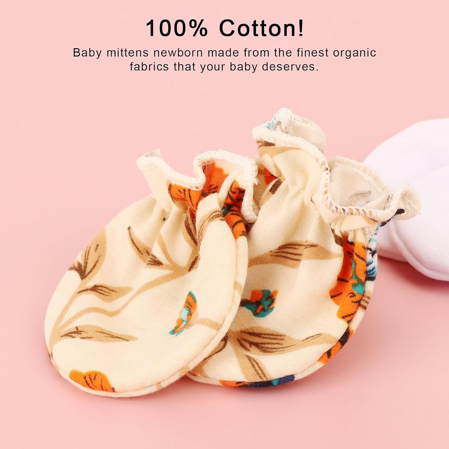 Newborn Baby Mittens No Scratch Cotton Elastic Wrist Gloves Infant Toddler Mittens for Baby Boy Girl 0-6 Months