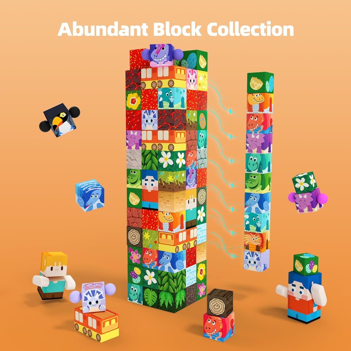 GobiDex 100PCS Magnetic Building Blocks Volcano Dinosaur Set for Toddler, Sensory STEM Toys for Kids Ages 3-5 5-7 4-8, Birthday Gifts for 3+ Year Old Boys Girls Kids