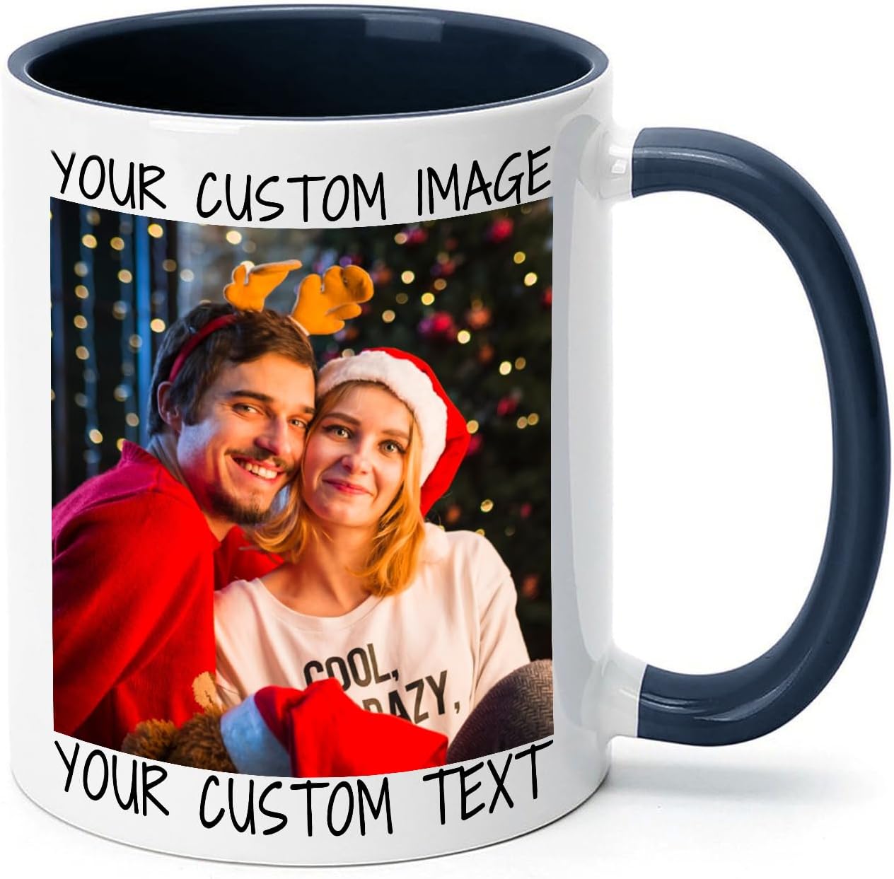 Ship Next Day Custom Mug Design Your Own Photo Text Personalized Picture Gifts for Women Men Customized Gifts Idea Personalized Coffee Mugs 11oz Dark Blue Handle